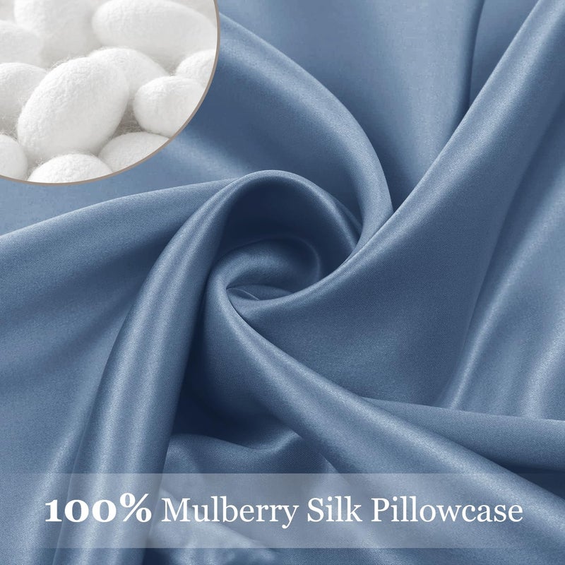 Adubor 100% Silk Pillowcase - Mulberry Silk Pillow Cases, 23 Momme 6A Grade Fibers, Silk Pillow Case for Hair and Skin Health, with Hidden Zipper (King 20''Ã—36'', Gray Blue, 1PC) - Image 3